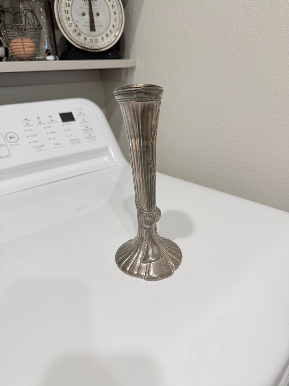 Vintage Silver Fluted Bud Vase with Rope Bow Design - Picture 7 of 15